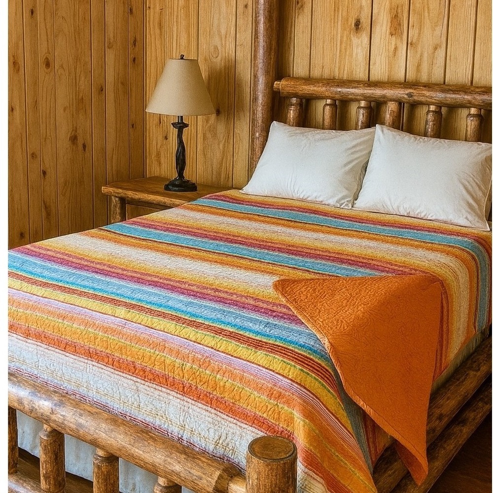 QUILT‎ MACHINE MADE COLORFUL STRIPES REVERSIBLE Cotton #127